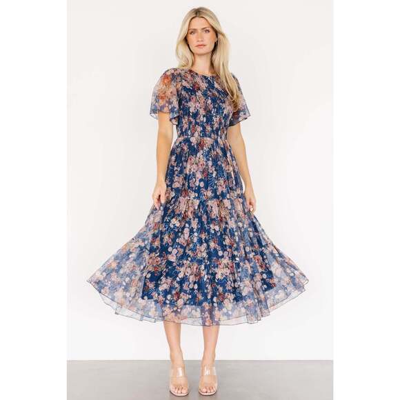 Baltic Born Mara Embroidered Tulle Dress | Dark Blue Multi Floral Size MM - Picture 5 of 6